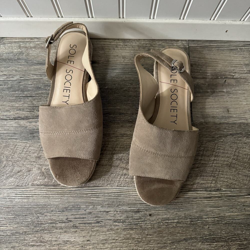 Sole Society Taupe Suede Slingback Open-Toe Sandals